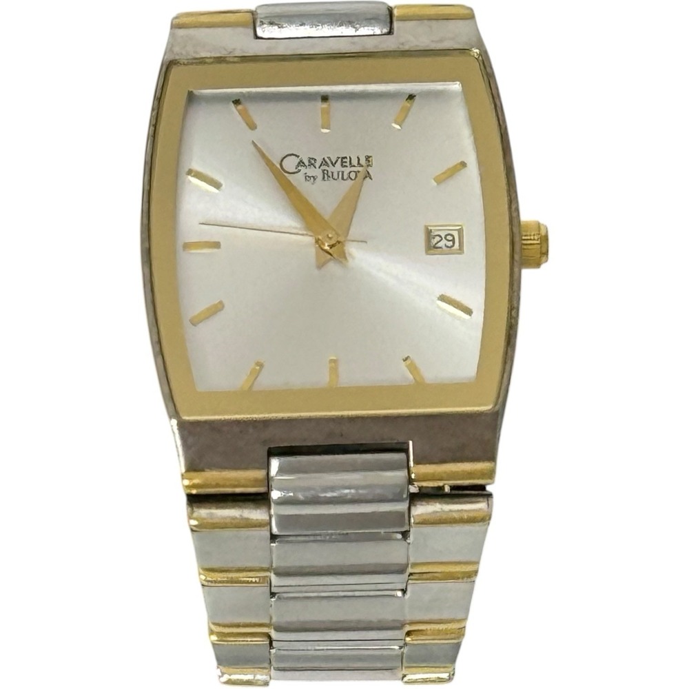 Bulova Caravelle Men's Silver Gold Tone Wristwatch With Date Water Resistant